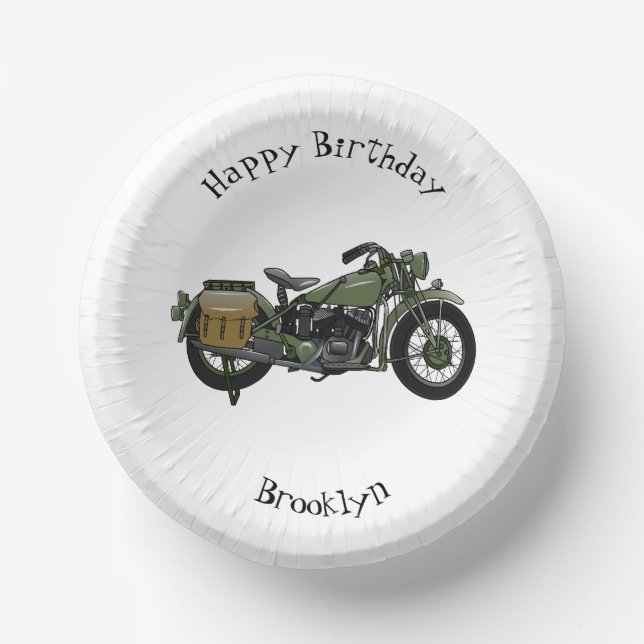 Bols En Carton Illustration d'une moto de croiseur militaire (Recto)