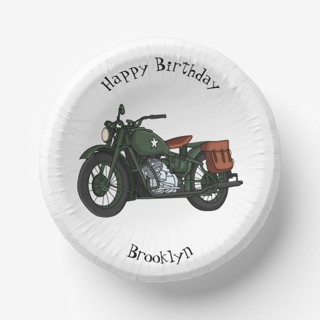 Bols En Carton Illustration d'une moto de croiseur militaire (Recto)