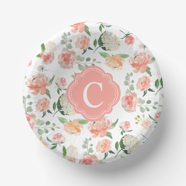 Bols En Carton Impression botanique florale avec votre monogramme (Recto)
