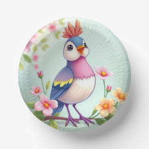 Bols En Carton Joli bol en papier floral oiseau bleu rose