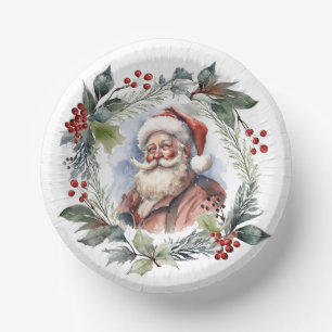 Bols En Carton Jolly Souriant Père Noël Aquarelle couronne de Noë
