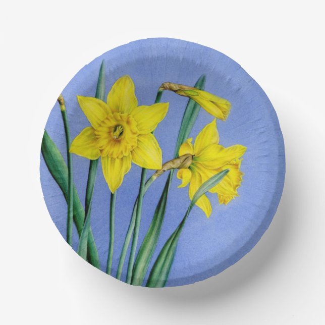 Bols En Carton jonquilles jaunes printemps art bleu ciel pâques (Recto)