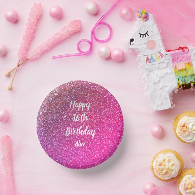 Bols En Carton Joyeux 16e anniversaire Nom Rose Rose Parties scin (Fête)