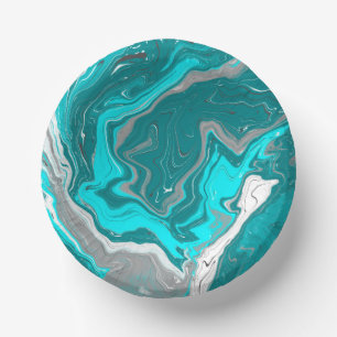 Bols En Carton Marbre bleu, Turquoise et turquoise Fluid Art
