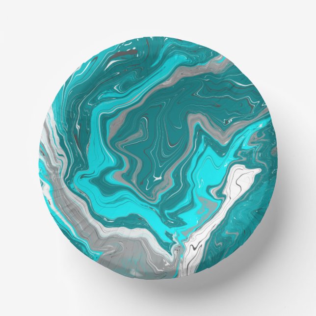 Bols En Carton Marbre bleu, Turquoise et turquoise Fluid Art (Recto)