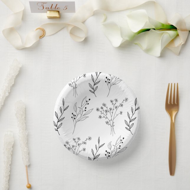 Bols En Carton Mariage Boho Floral noir et blanc (Mariage)