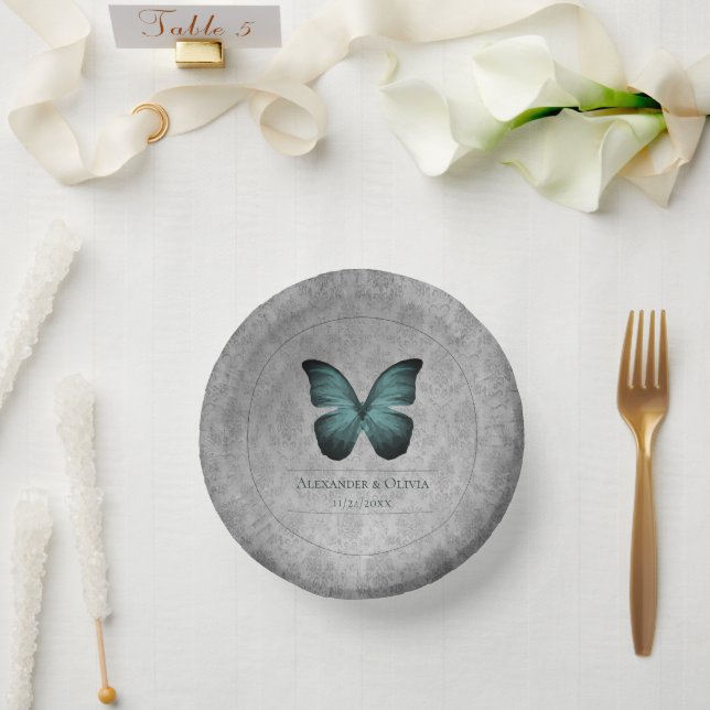 Bols En Carton Mariage damassé à papillon Vintage turquoise (Mariage)