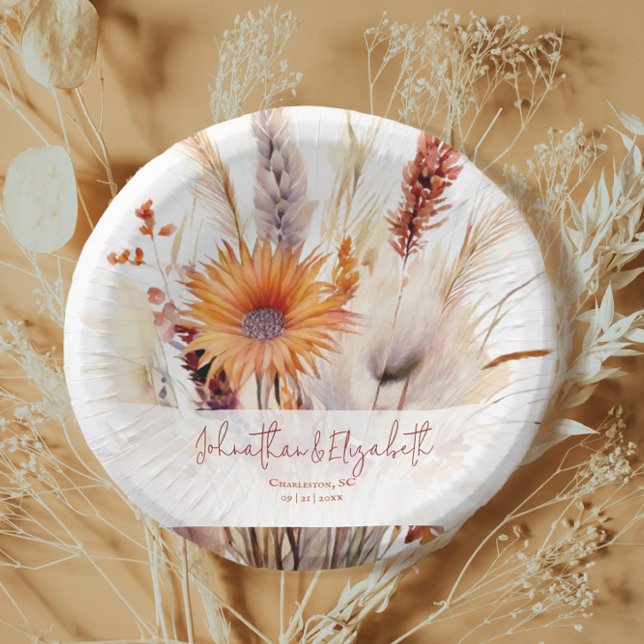 Bols En Carton Mariage floral Boho d'automne | Blanc (Autumn Boho Floral White Wedding Paper Bowl)