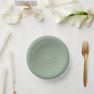 Bols En Carton Mariage moderne Monogramme simple Vert Sauge