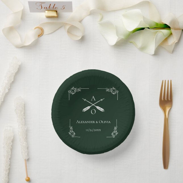 Bols En Carton Monogramme et Mariage des flèches Emerald Green (Mariage)