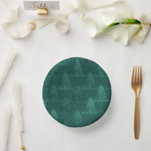 Bols En Carton Moody Tree Motif   Noël Turquoise de minuit foncé
