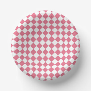 Bols En Carton Motif à carreaux diamant rose blanc