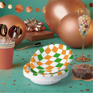 Bols En Carton Motif à carreaux orange blanc et vert