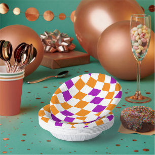 Bols En Carton Motif à carreaux orange blanc et violet