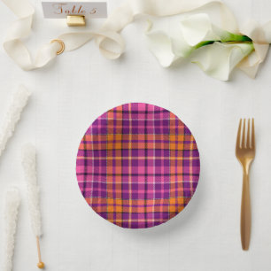 Bols En Carton Motif à carreaux Tartan Rose Orange Violet