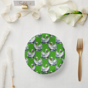 Bols En Carton Motif de cygnes sur fond vert 