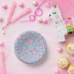 Bols En Carton Motif floral en bleu, lilas et rose