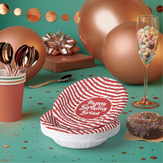 Bols En Carton Name | Joyeux Anniversaire Rouge Simple Stripes Mo (Multi)