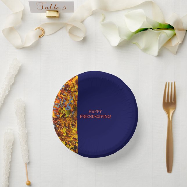 Bols En Carton Navy Blue & Feuilles Thanksgiving Friendsgiving (Mariage)