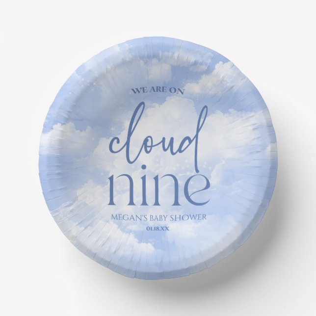 Bols En Carton Nous Sommes Sur Cloud Neuf Baby shower Bleu (Recto)