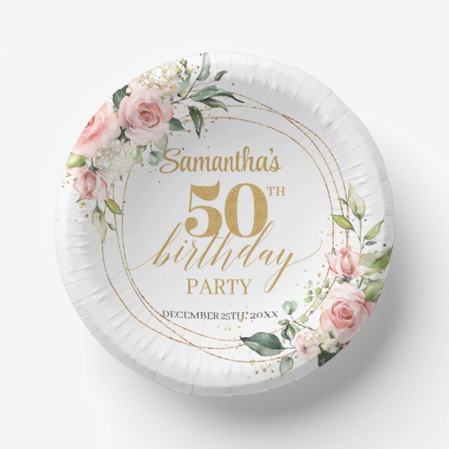 Bols En Carton Or floral rose boho moderne 50e anniversaire (Recto)