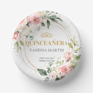 Bols En Carton Or floral rose clair Boho moderne Quinceañera