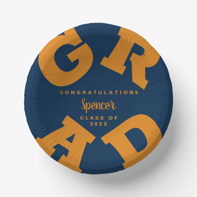 Bols En Carton Orange on Navy Blue Graduated Personnalisé (Recto)
