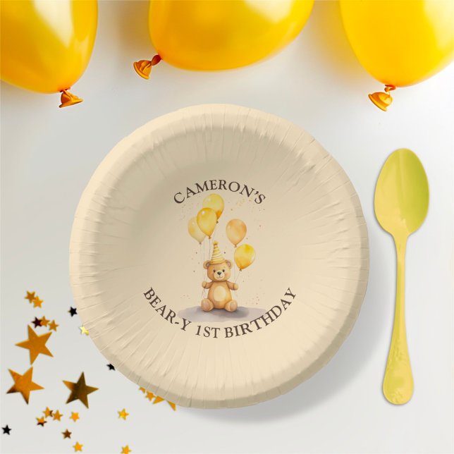 Bols En Carton Ours Premier anniversaire Sexe Ours jaune neutre (Créateur téléchargé)