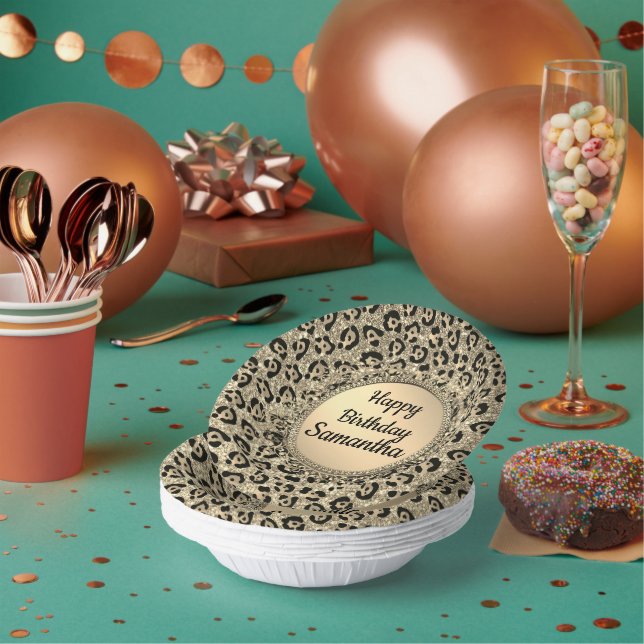 Bols En Carton Papier Empreinte de léopard Gold Glam Parties scin (Multi)