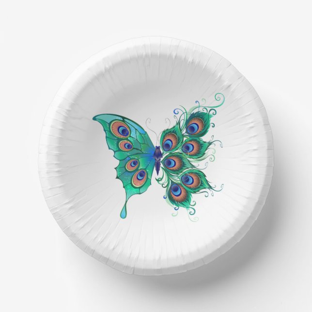 Bols En Carton Papillon aux plumes de paon vert (Recto)