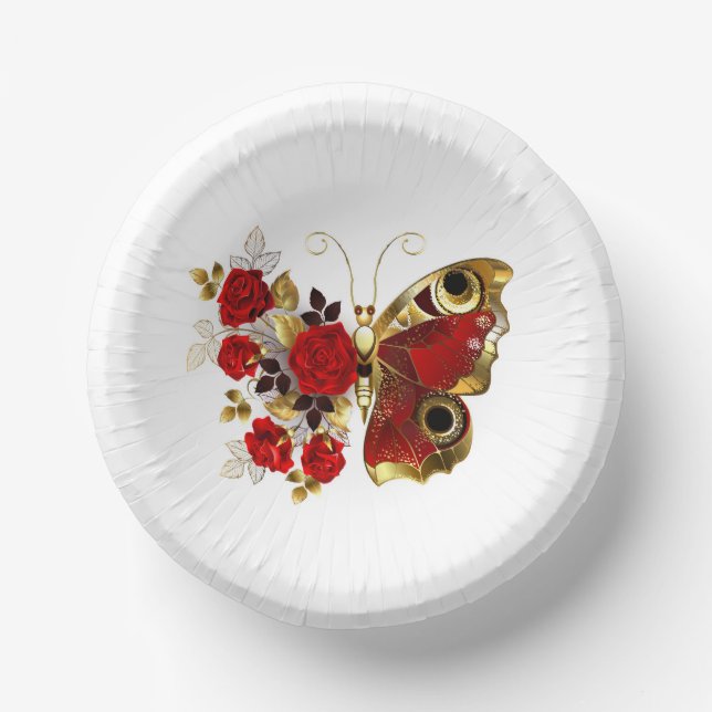 Bols En Carton Papillon de fleurs rouges aux roses rouges (Recto)