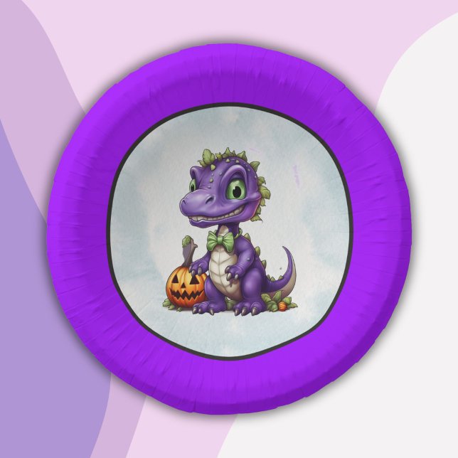 Bols En Carton Parti Dino-Mash d'Halloween (Purple trim dino Halloween Paper Bowl)