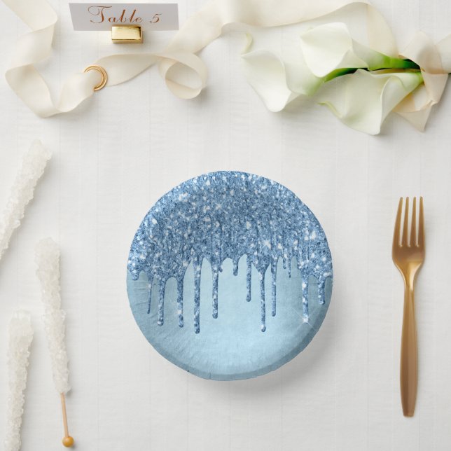 Bols En Carton Parties scintillant de glace à goutte | Blue Faux  (Mariage)