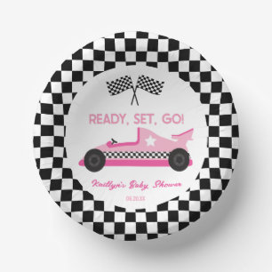 Bols En Carton Pink Black Race Car Ready Set Go Baby shower