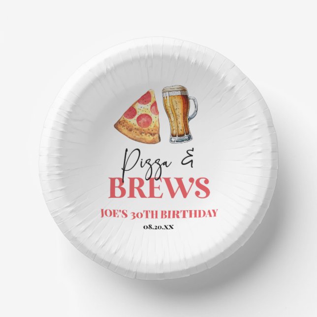Bols En Carton Pizza et brasse Bière Verre fête d'anniversaire (Recto)