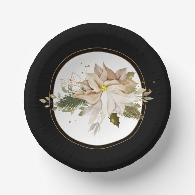 Bols En Carton Poinsettias Blanches et Feuilles de Parties scinti (Recto)