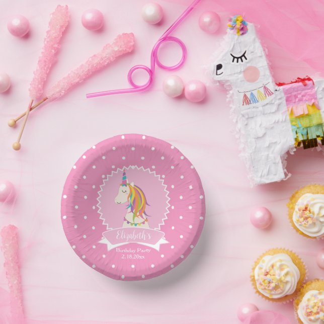 Bols En Carton Pois rose mignon Magique Unicorn fille Anniversair (Fête)