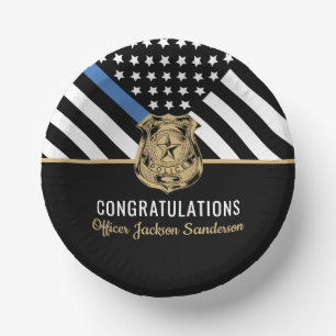 Bols En Carton Police Ligne bleue Drapeau Félicitations Retraite