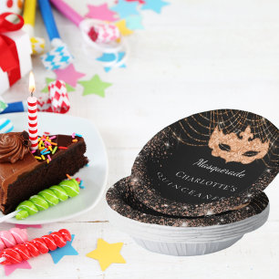 Bols En Carton Quinceanera Masquerade en or noir parties scintill