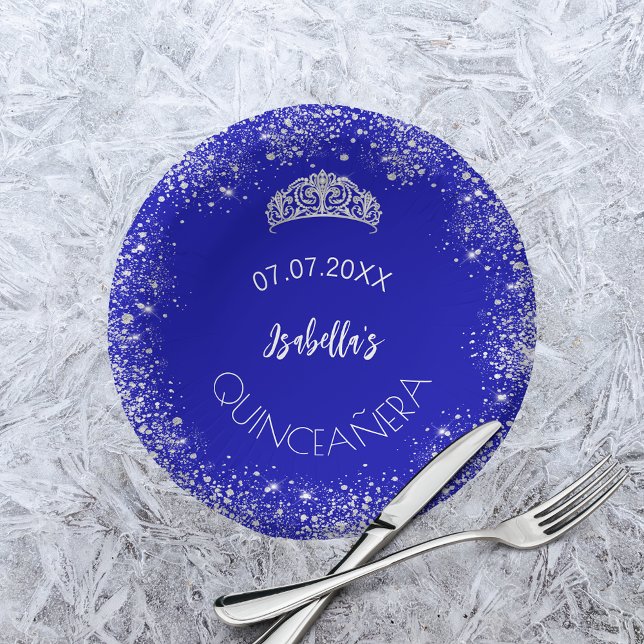 Bols En Carton Quinceanera royal bleu argent nom de la parties sc (Créateur téléchargé)