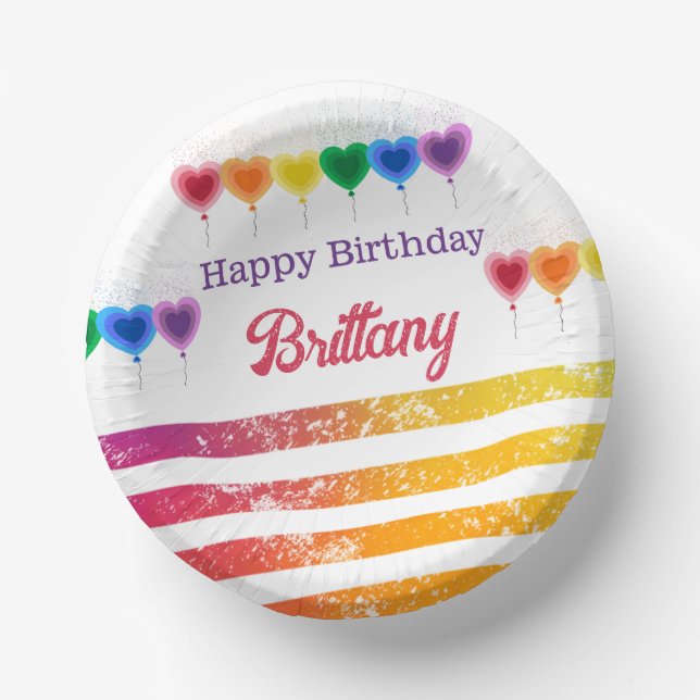 Bols En Carton Rainbow Stripes Heart Ballons Nom Année Anniversai (Recto)
