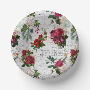 Bols En Carton Rose de Noël Vintage Joyeux Noel Ephemera