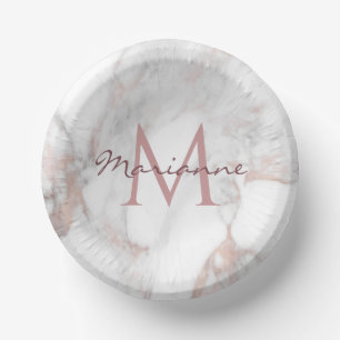 Bols En Carton Rose Gold Marbre Monogramme Modèle Élégant Tendanc