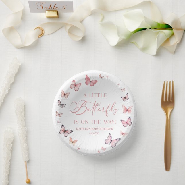 Bols En Carton Rose Un Petit Papillon Sur Le Chemin Baby shower (Mariage)