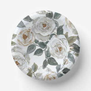 Bols En Carton Roses de jardin Floral vintage aquarelle blanche