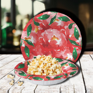 Bols En Carton Roses rouges Feuilles verts