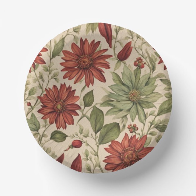 Bols En Carton Russe Sage Vert & Bourgogne Rouge Floral Automne (Recto)