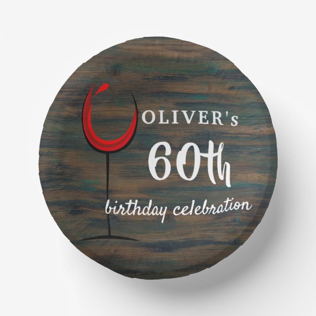 Bols En Carton Rustic Wood Red Wine 60e fête d'anniversaire (Recto)