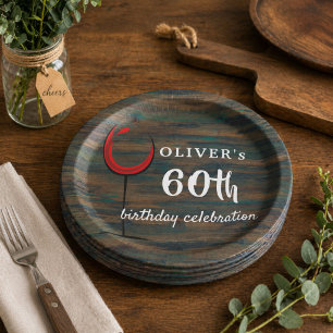 Bols En Carton Rustic Wood Red Wine 60e fête d'anniversaire