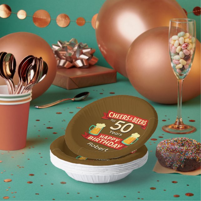 Bols En Carton Salutations et bières pour 50 ans heureux NOM d'an (Multi)